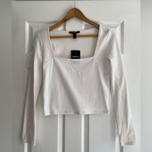 Forever 21 Square Neck White Long Sleeve Top Size M